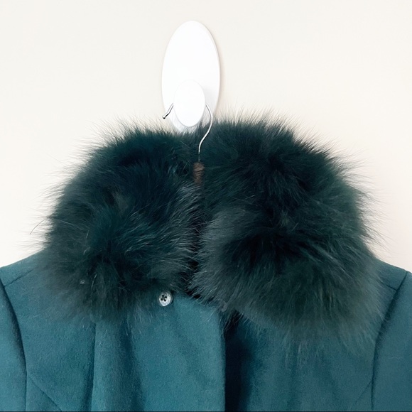 Andrew Marc Wool Blend Genuine Dyed Fox Fur Collar Coat Forest Green 4 NWT - Picture 3 of 16
